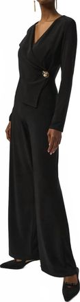 Joseph Ribkoff Faux Wrap Long Sleeves Wide Leg Jumpsuit In Black