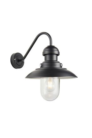 Netlighting Hereford Traditional Outdoor Dome Wall Light Matt Black Glass Shade IP44
