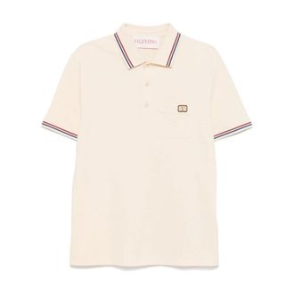 Valentino Polo Shirts, male, Beige, L, Beige Cotton Polo Shirt with Logo
