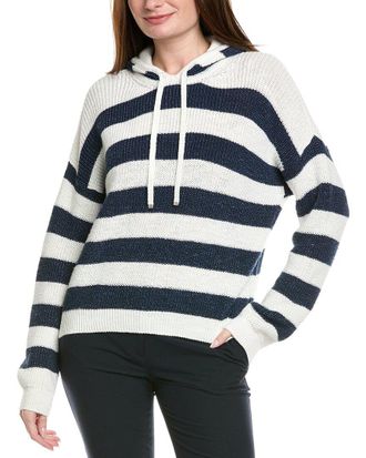 Eleventy Striped Hooded Linen-Blend Sweater