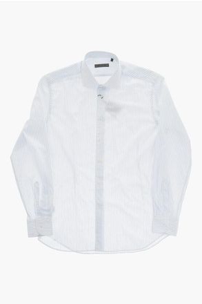 Corneliani Poplin Cotton Striped Shirt with French Collar size 41