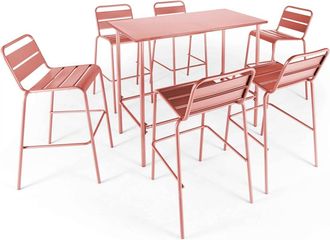 Oviala Mesa alta de jard&iacute;n y 6 sillas de metal arcilla