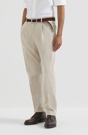 Brunello Cucinelli Garment-dyed trousers in cotton corduroy with pleat in White at Nordstrom, Size 52 It