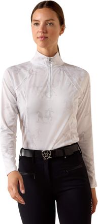 Ariat Womens Sunstopper 3.0 1/4 Zip Baselayer Top Long Sleeve in White Mirage Print, Size X-Small, by Ariat