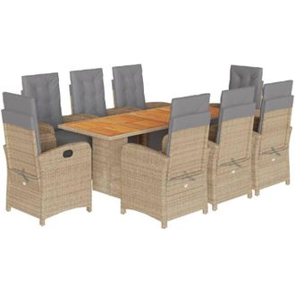 vidaXL Set Comedor De Jard&iacute;n 9 Pzas Con Cojines Rat&aacute;n Sint&eacute;tico Beige Vidaxl