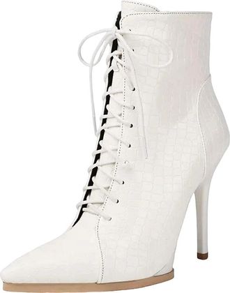 Generic Womens Luxury Ankle Boots Pointed Toe Super High Stiletto Heel Lace Up Closure For Sexy Party Dating Dressy Booties