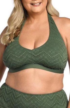 La Blanca Salt Eyelet Halter Bikini Top in Olive at Nordstrom Rack, Size 16W