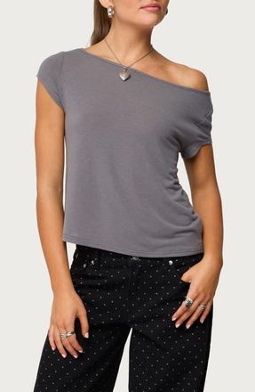 Edikted Anabella Off the Shoulder T-Shirt in Dark-Gray at Nordstrom, Size X-Small