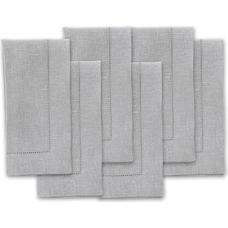 Solino Home Linen Dinner Napkins - Classic Hemstitch - Set of 6, 20 x 20 in Soft Grey at Nordstrom, Size Large