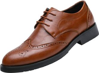Generic New Dress Formal Shoes for Men Lace Up Wing Tip Brogue Derby Shoes Vegan Leather Rubber Sole Non Slip Low Top Block Heel Wedding(Brown,9 UK)