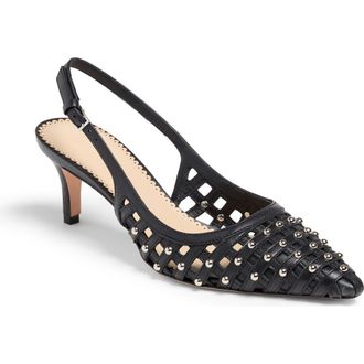 Cinq &agrave; Sept Rena Cage Studded Slingback Pointed Toe Pump in Black at Nordstrom Rack, Size 8Us / 38Eu