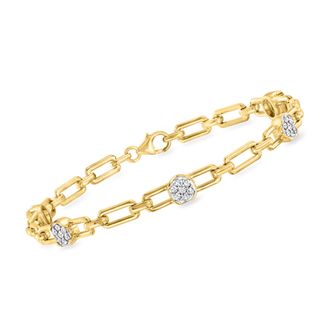 Ross-Simons Diamond Cluster Paper Clip Link Bracelet in 18kt Gold Over Sterling