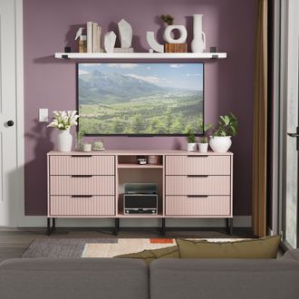 Lewis's Fluted 6 Drawer Sideboard in Kobe Pink - Ready Assembled - Lewiss Home | TJ Hughes