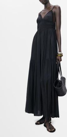 Mango Lace Trim Tiered Maxi Sundress in Black at Nordstrom Rack, Size 8