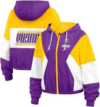 WEAR by Erin Andrews Womens WEAR by Erin Andrews Purple Minnesota Vikings Color Block Full-Zip Windbreaker Jacket at Nordstrom, Size Xx-Large