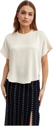 SIMKHAI Addy T-Shirt - Dames - T-shirts - Beige - S - Satijn - Tops
