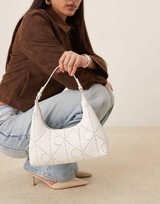 Calvin Klein Jeans - Borsa da spalla in pelle forata bianca con logo-Bianco