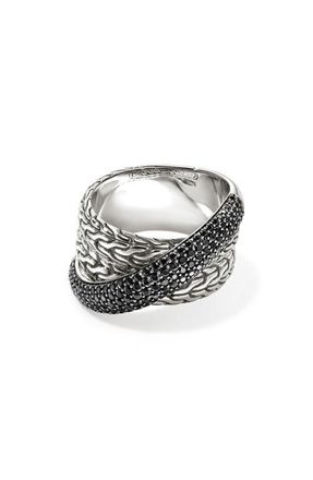 John Hardy JH Essential Pavé Crossover Ring, Sterling Silver, Gemstones in Silver/black Diamonds at Nordstrom, Size 7