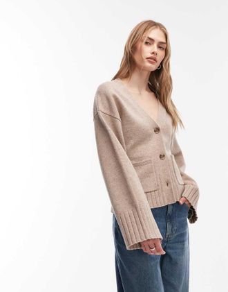 & Other Stories Cardigan in misto lana beige stretto in vita con maniche voluminose-Neutro