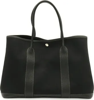 Herm&egrave;s Black Toile Officier Handbag Shoulder Bag Tote Bag (Pre-Owned)
