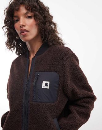 Carhartt Work in Progress Janet - Giacca foderata in pile borg marrone scuro con zip