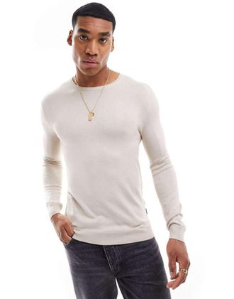 Only & Sons Only & Sons crewneck sweater in beige-Neutral