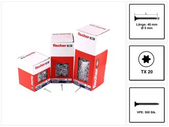 Fischer 500x Power-fast Ii Fpf Ii Ctf 5 X 40 Mm Bc Testa Svasata Con Impronta Torx Tx20 Filetto Pieno Zincato Blu Passivato - 670355