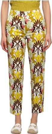 Kocca Bloemenkatoenen broek - Dames - Vrijetijds broeken - Veelkleurig - S - Katoen - Broeken