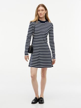 Tommy Hilfiger Womens Rib-Knit Mockneck Mini Dress - Dark Blue Stripe - L