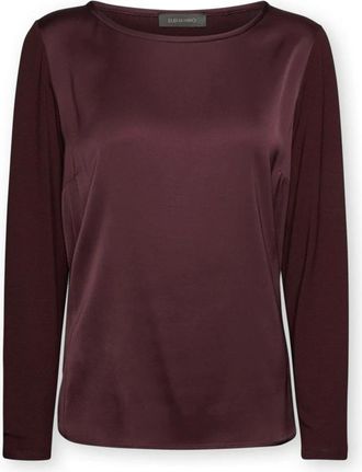 Elena Miro Tweekleurig viscose T-shirt - Dames - Longsleeves - Rood - XS - Satijn - Tops