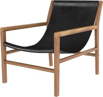 Rendez-Vous D&eacute;co Sill&oacute;n lounge de teca y cuero de vaca negro