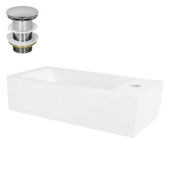 ML Design Lavabo rectangular de cer&aacute;mica con juego de desag&uuml;e cromado