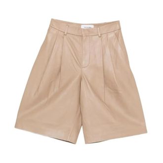 Yves Salomon Leren culotte met plooien - Dames - Bermuda - Beige - S - Leer - Korte Broeken