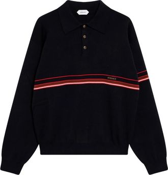 Versace Inlaid Striped Polo - Heren - Sweatshirts - Blauw - M - Katoen - Hoodies & sweatvesten