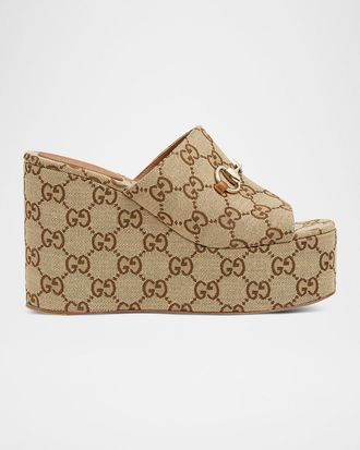 Gucci Carmen GG Canvas Platform Wedge Sandals