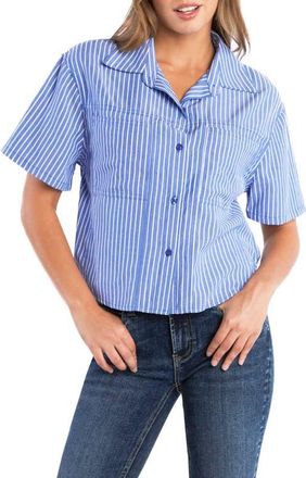 BILLY T Spot On Stripe Linen Blend Crop Button-Up Shirt in Nautical Stripes at Nordstrom, Size X-Large