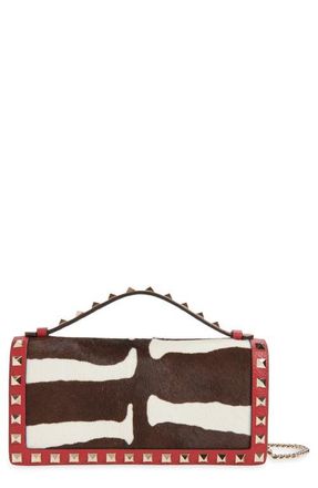 Valentino Garavani Rockstud Genuine Calf Hair Wallet with Crossbody Strap in Red at Nordstrom