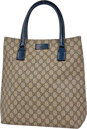 Gucci Brown Navy Coated Canvas Leather Tote Bag (Pre-Owned)