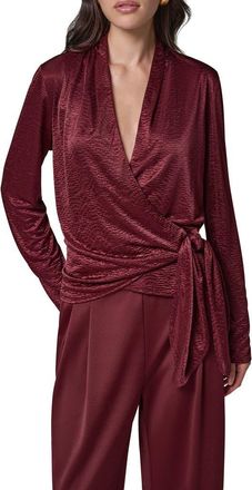 DKNY Crinkle Tie Waist Satin Top in Black Cherry at Nordstrom, Size X-Small