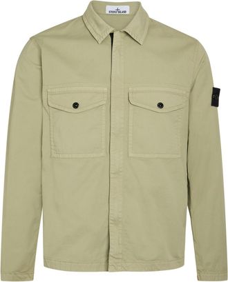 Stone Island Logo-appliqu&eacute;d Stretch-cotton Overshirt - Green Light - XL