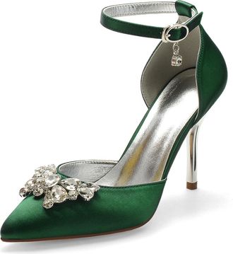 Miyoopark Wedding Shoes for Bride Ankle Strap Evening Pumps for Women M526 Dark Green UK 7.5