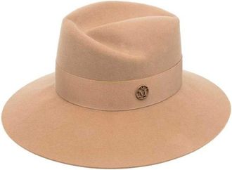 Maison Michel Accessoires, Dames, Beige, S, Wol, Kameelbruine wollen vilten lintenhoed