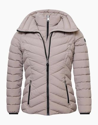 DKNY Womens Bibbed Zip Front Puffer Jacket - Cream - Size: 10/8