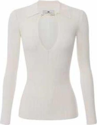 Elisabetta Franchi Chic Jeweled Collar Polo Shirt - Dames - V-hals truien - Wit - XL - Leer - Truien & Vesten