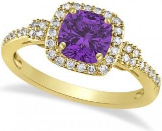 Allurez Amethyst & Diamond Diamond Halo Engagement Ring 14k Yellow Gold (1.01ct)