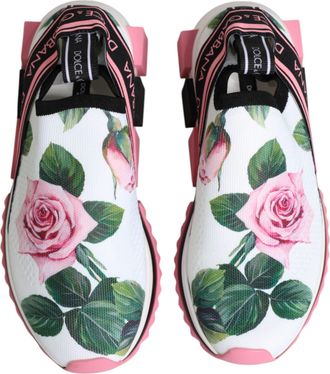 Dolce & Gabbana Womens White Rose Print Sorrento Sneakers Shoes 10+pa+pl+vi