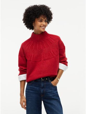 Tommy Hilfiger Womens Relaxed Fit Fair Isle Mockneck Sweater - Red - XXL