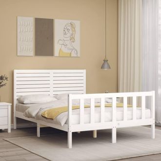 Berkfield Home Beautiful Bed Frame with Headboard White 140x190 cm Solid Wood