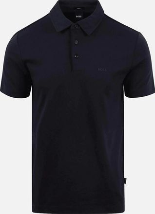 HUGO BOSS Mens Palosh Cotton Rubberised Logo Navy Polo Shirt - Size: 38