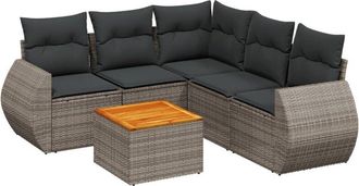 vidaXL Vidaxl - Set De Muebles De Jard&iacute;n 6 Pzas Y Cojines Rat&aacute;n Sint&eacute;tico Gris